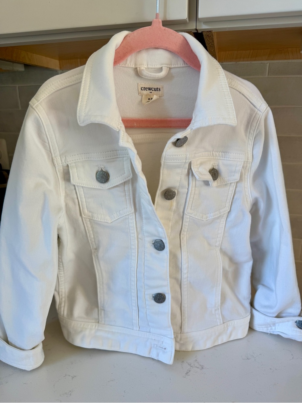 Crewcuts Cream Button-Up Jacket with Pink Trim